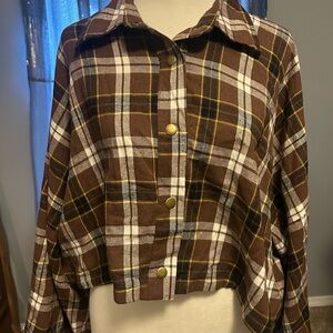 2 for $10 sale! Brown Plaid Button-Down Shirt for Women